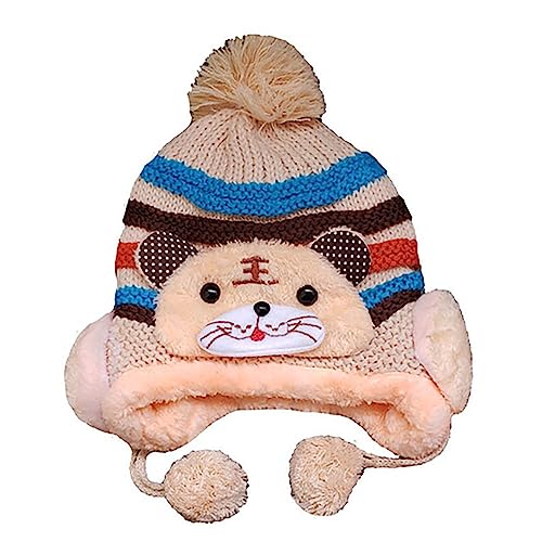 Touca Infantil Lã Forrada com Pelúcia + Pompom e Protetor de Ouvido: Modelo Bichinho 3D (Masculino)