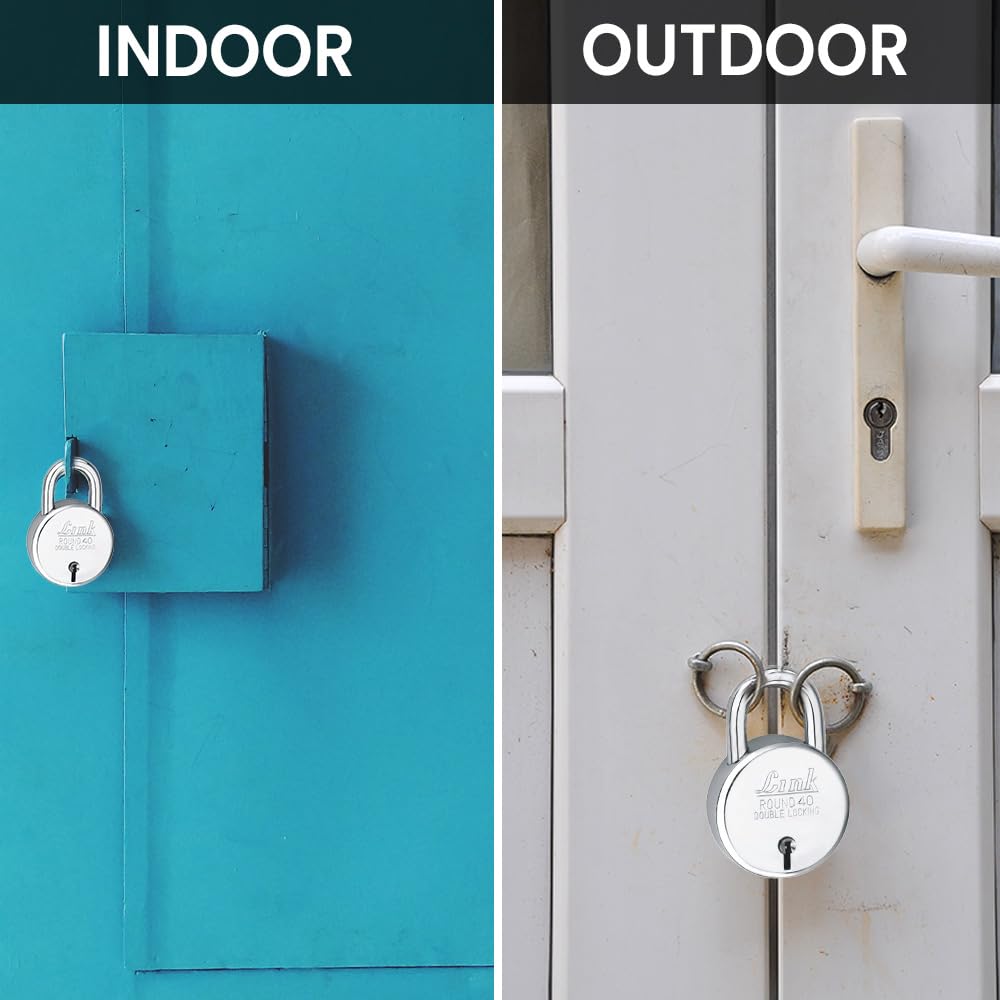 Link New Round 40 MM Silver Steel Lock with 3 Keys | Lock and Keys | Door Lock | Padlock for Home, Office, Shop (Pack of 3) — Amazon image 6