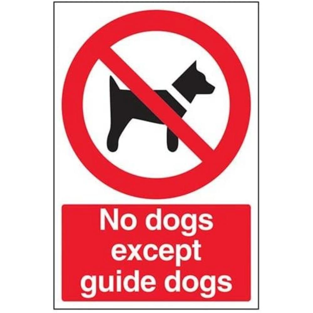 V Safety No Dogs Except Guide Dogs Prohibition Sign - 200mm x 300mm - 1mm Rigid Plastic