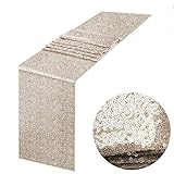 MENGQ Champagne Sequin Table Runner 12'x72'Pack of 1 Sparkle Metallic Sequin Table Linens Runner...