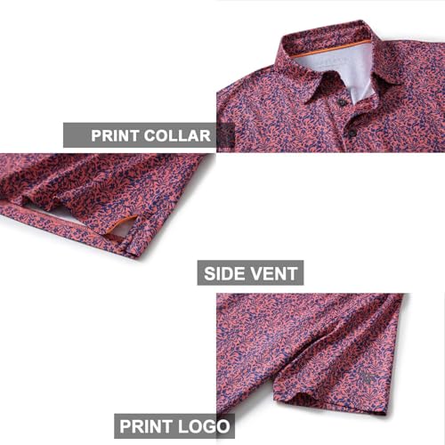 Image of Golf Shirts for Men Dry Fit Short Sleeve Print Performance Moisture Wicking Polo Shirt