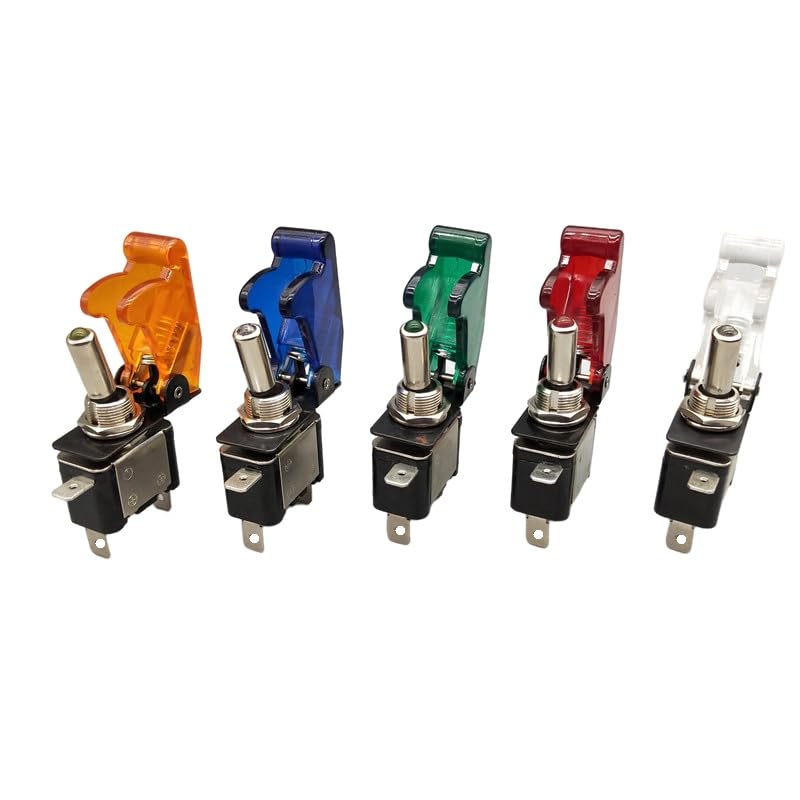 Auto Car Boat Truck Illuminated Led Toggle Switch with Safety Aircraft Flip Up Cover Guard Red Blue Green Yellow White 12V 20A(A Set of Green)