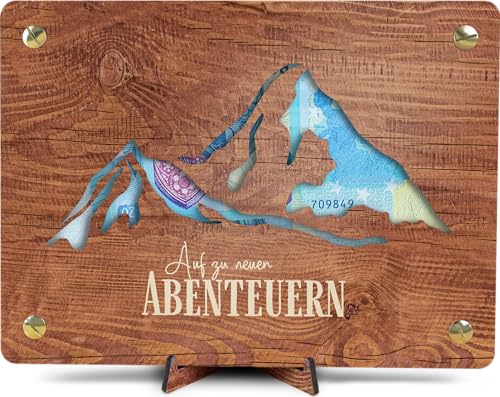 Wandern Geschenk - XL Geldgeschenk aus Holz inkl. Ständer | Berge -...