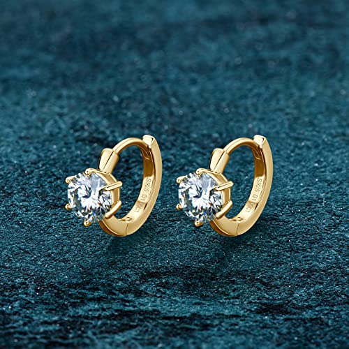 AINUOSHI Moissanite Hoop Huggie Earrings for Women, 925 Sterling Silver Gold Plated D-E Color Moissanite Lab Created Imitation Diamond, 2 Carat Per Pair2