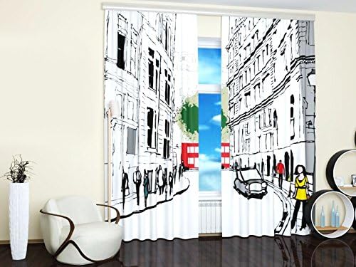 Factory4me Paris Curtains Painted City Window Curtain Set of 2 Panels Each W42 x L84 Total W84 x L84 inches Drapes for Living Room Bedroom Kitchen