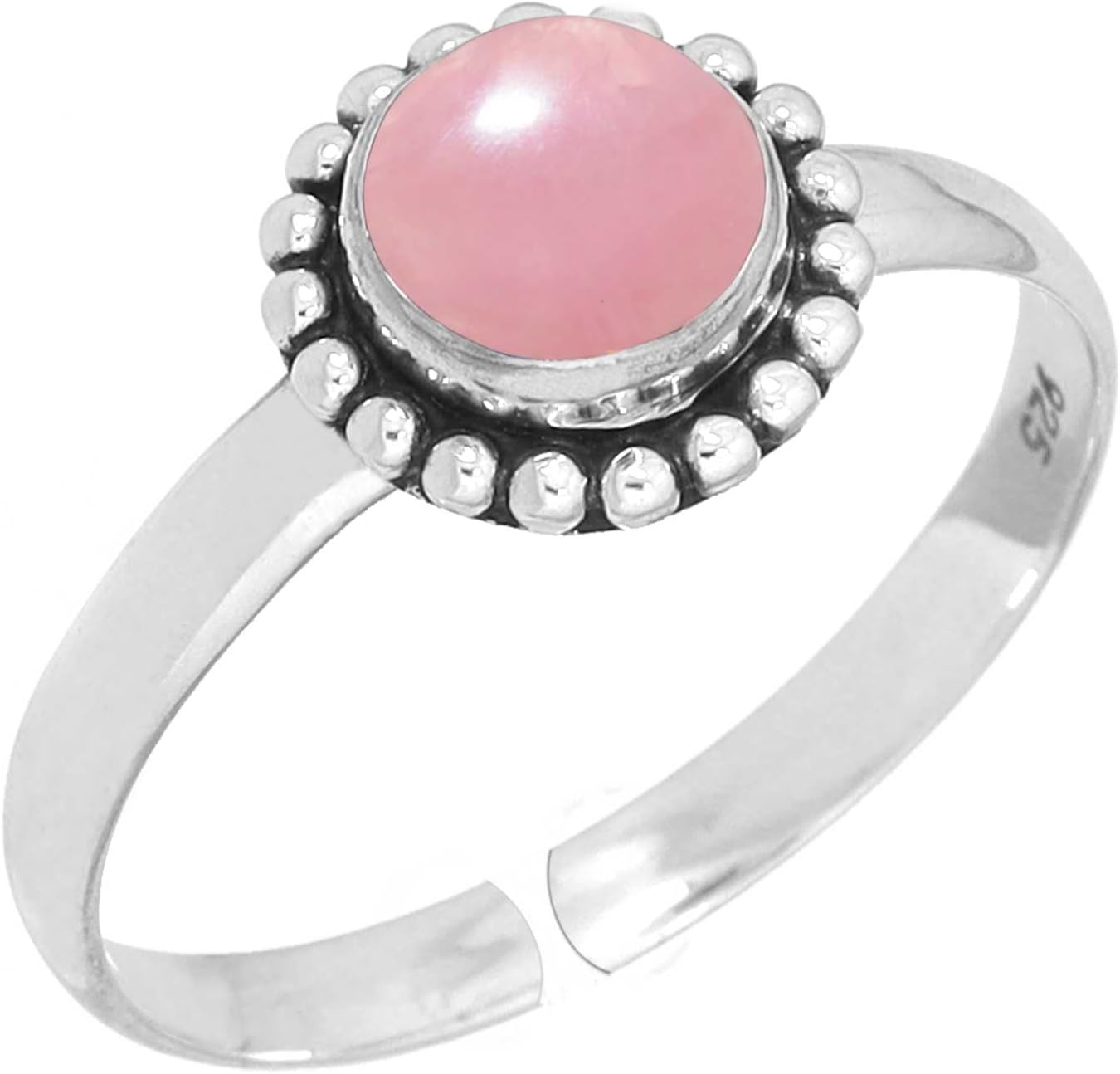 Garnet, Pearl, Onyx, Carnelian Round Handmade Adjustable Ring Genuine 925 Sterling Silver Boho Natural Gemstone Jewelry For Women