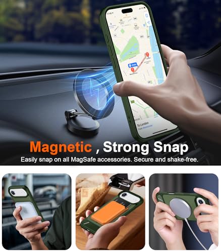 Image of Designed for iPhone Air Case, [Built-in Invisible Kickstand][Compatible with MagSafe][Military Grade Shockproof] Slim Translucent Matte Phone Case 6.5 inch (Green)