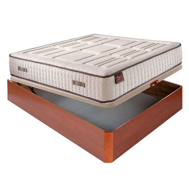 Aznar Colchón HR Cotton con visco 27 cm Extra Firme Transpirable + Canapé abatible Madera 3D Transpirable Altura 34 cm - Cerezo, 135x190 cm