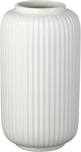 Tall 8 Inch White Ceramic Ribbed Vases for Home Decor Table Centerpieces, Geometric Design Decorative Flowers Vase for Pampas Grass