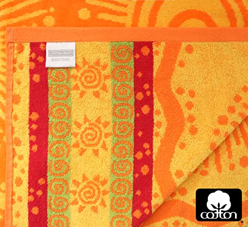 Cotton Craft Oversized Beach Towel For Two 58X68 - Pure Cotton Jacquard Velour Extra Wide Xl Beach Blanket Towel - Big & Huge Pool Bath 450 Gsm Thick Plush Super Soft Luxury - Sunshine Orange Yellow #TOP1