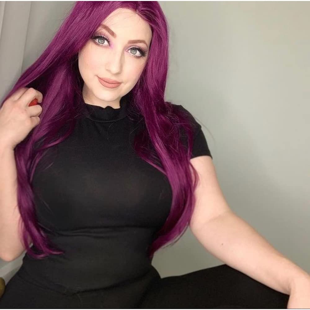 Dark Purple Synthetic Lace Front Wigs Long Straight Half Hand Tied Replacement Wigs High Temperature Heat Resistant for Cosplay Daily Wear (26 Inch, Purple,Straight)