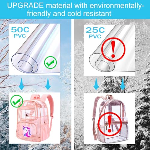 Image of AGSDON 3PCS Clear Backpack for Girls, Kids Unicorn Transparent Backpack with Heavy Duty PVC, See Through Backpacks with Lunch Bag-Pink