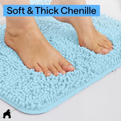 Image of Gorilla Grip Shaggy Chenille Square U-Shape Contoured Mat for Base of Toilet, 22.5x19.5 Size, Machine Wash and Dry, Soft Plush Absorbent Contour Carpet Mats for Bathroom Toilets, Sky Blue