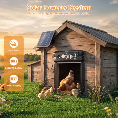 Image of Automatic Chicken Coop Door Solar Powered, Large 9.45 inchX10.24 inch Opening