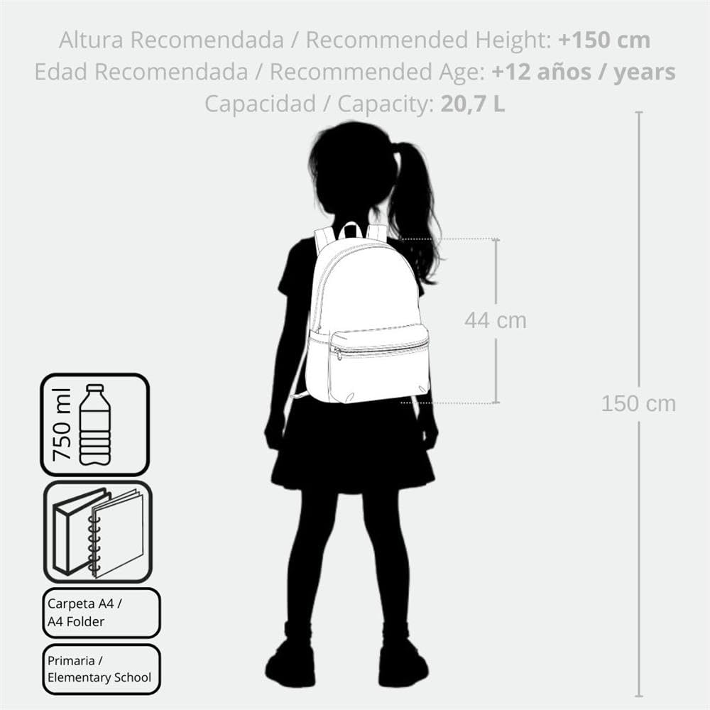Disney Joumma Bags Mickey & Minnie Kisses zaino per bambini, zaino per la scuola, in poliestere, blu e rosa, Spallacci larghi, ergonomici e imbottiti, con pompon decorativo