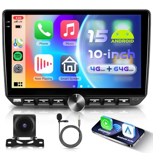 VECHTEL 4G+64G Android 15 Radio Coche Bluetooth con Carplay Android Auto Inalámbrico, Autoradio 2 DIN con Pantalla Táctil de 10 Pulgadas Soporte Bluetooth 5.0 Radio FM RDS GPS Wi-Fi USB/Tipo-C Cámara