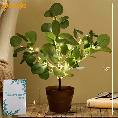 Pooqla Lighted Eucalyptus Tree Spring Decoration, Led Artificial Eucalyptus Branches In Pot With Lights For Mother's Day Birthday Indoor Bedroom Party Home Decor #TOP4