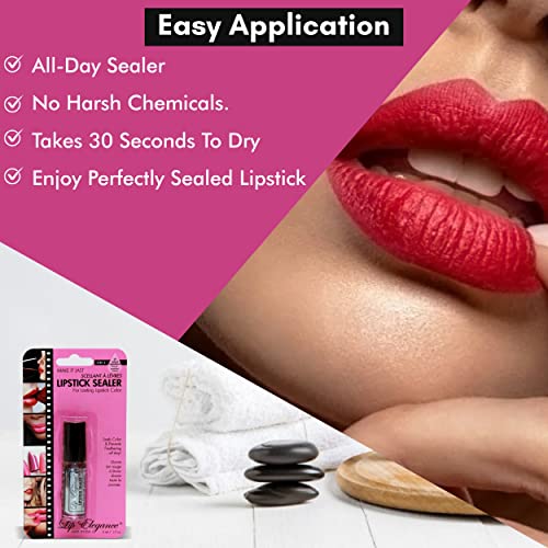 Lip Elegance Lipstick Sealer - Long Lasting Lipstick Sealer With Brush Applicator - Waterproof, Smudge Proof, Oilproof - All Day Liplock Effect 0.17 Fl Oz #TOP6