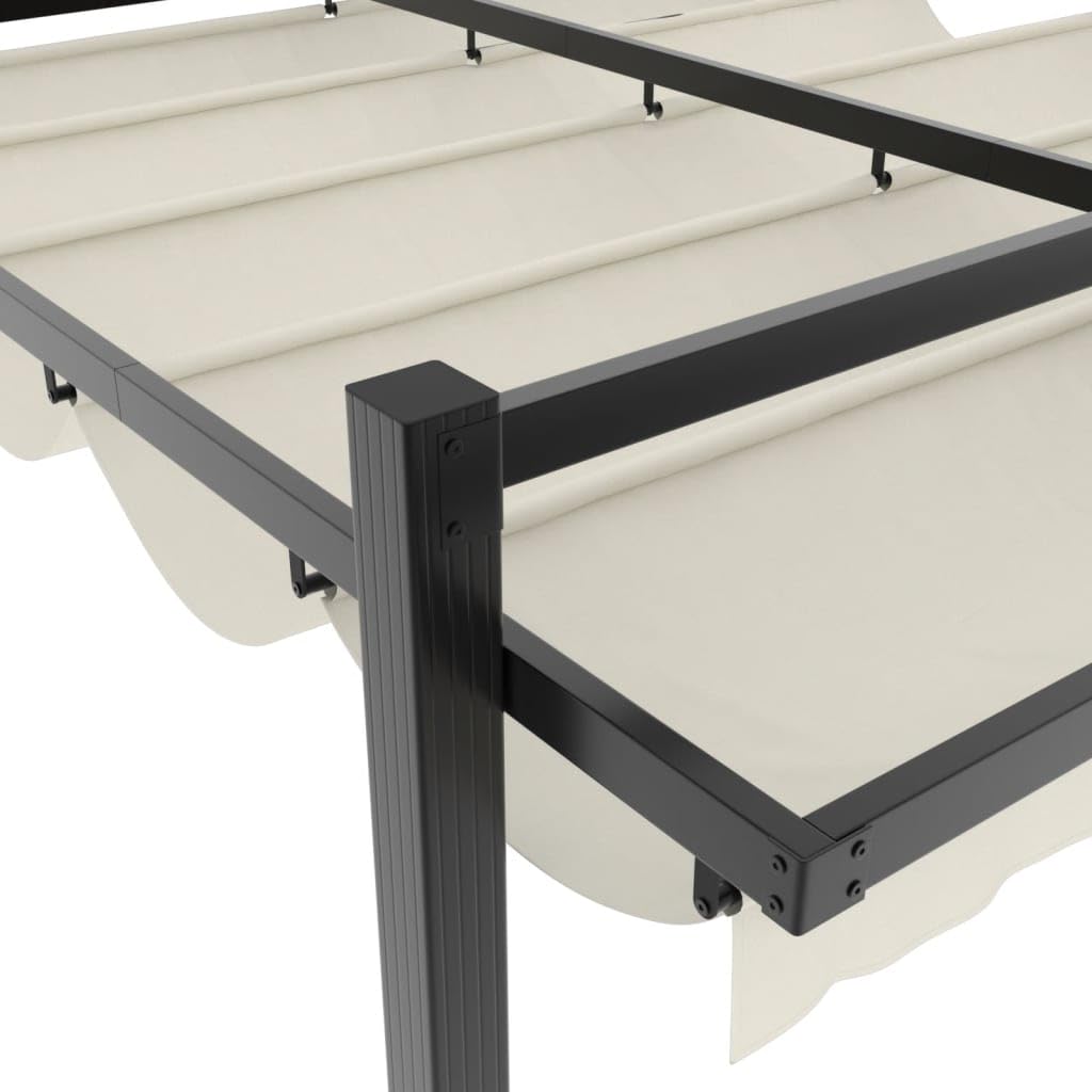 Aluminiowy pawilon ogrodowy 3x3 m z kremowym chowanym dachem, wytrzymała konstrukcja na zewnątrz, duża przestrzeń dla rodziny i gości, idealny do jedzenia i relaksu