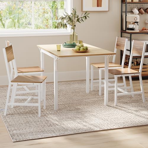 Image of VASAGLE Dining Chair Set of 4, Wood Kitchen Chairs with Metal Steel Frame, Easy to Assemble, Comfortable Seat, Modern Farmhouse Chair for Kitchen, Bedroom, Living Room, Wheat Brown and Cloud White