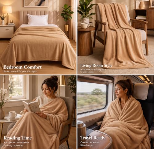 Image of HOMEKART 300 TC All Season Solid /Plain Lightweight Polar Fleece Single Bed Blanket (152 x 230 cm), Beige