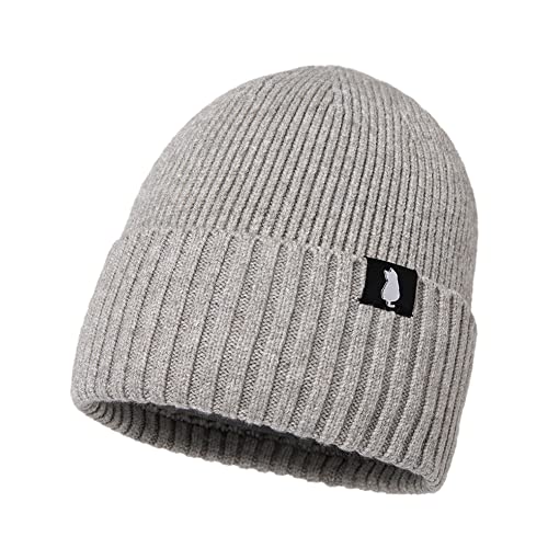 Comhats Damen Strickmütze Beanie Mütze Warme Wintermütze Weich Warm Unisex Cuffed Beanie Hats Kätzchen Hellgrau Cover