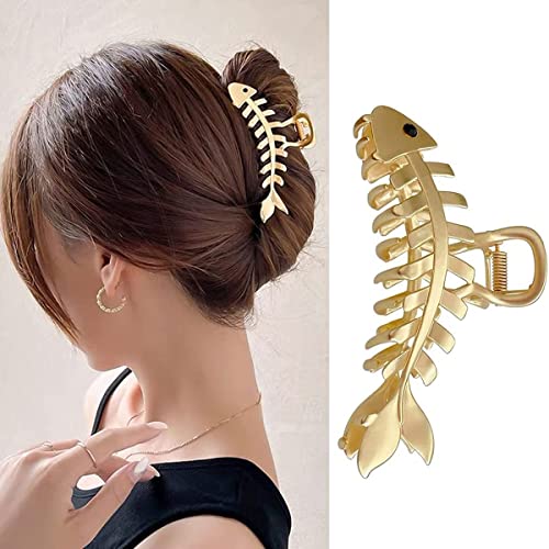 Large Gold Hair Clips Fish Bone Shape Design Hair Claw Clip Hair Accessories Metal Hair Jaw Clamps Gold Hairpin Clips Fashion Nonslip Hair Clamps Hair Catch Clip For Women Hair Hairstyling (Fish Bone Shape) #TOP14