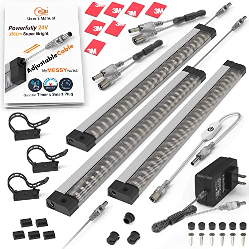 Image of LED Under Cabinet Lighting Touch Under Cabinet Lights Built-in Adjustable Cable & External Cable 3 Panel Under Counter Lights for Kitchen 12W 1350Lm 3000K Warm White Closet Light for Timer