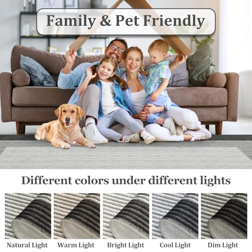 GarveeHome Area Rugs 9x12 for Living Room, Modern Bordered Machine Washable Rug Large Soft Carpet Bedroom Non Slip Stain Resistant Neutral Solid Carpet Border 9x12 Area Rug for Farmhouse Grey