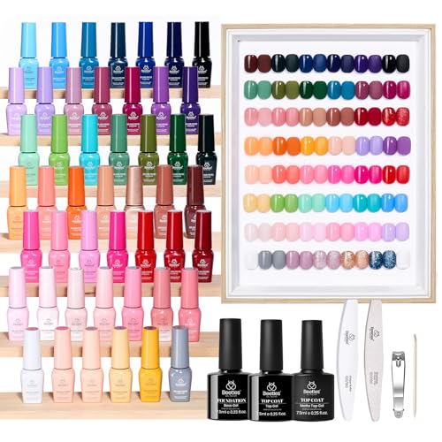 Gelab cosmetics LLC Beetles Gel Nail Polish Kit with U V Light -54 Pcs Gel Nail Kit Four Seasons Glow 32 Colors Set with Base Matte & Glossy Top Coat Soak Off Home Salon Nails DIY Manicure Teen Girls