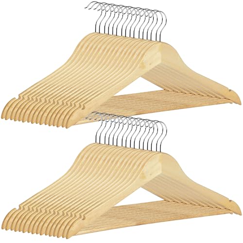 ZENO Wooden Coat Hangers - 40 Pack | 360 Degree Rotatory Hook Hangers For Clothes | Round Trouser Bar & Shoulder Notches | Durable Wardrobe Space Saver | Suitable for Coat, Jacket, Suit, Jumper