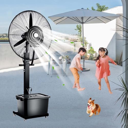 Ventilador De Pedestal Para Patio Exterior Con Nebulizador Nebulizador Industrial Grande Para Suelo Para Garaje Fábrica Taller Gimnasio Y Jardín.(380W)