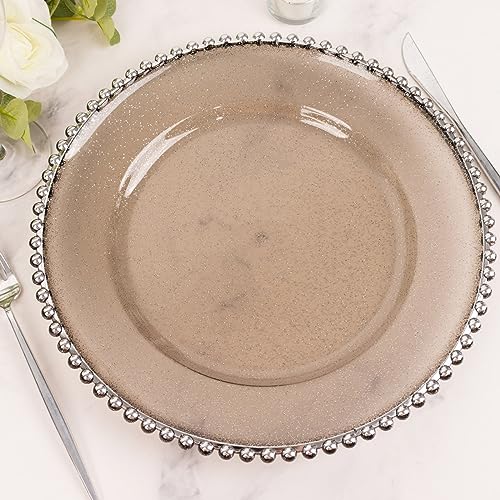 Pack de 6 platos acrílicos negros con borde plateado 13" miniatura 1