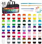 Inscraft 48 PCS Crochet Yarn Kit, 1400 Yards 40 Colors Acrylic Yarn Skeins, 2 Crochet Hooks, 2 Weaving Needles, 4 Stitch Markers, 1 Bag, Yarn for Crocheting & Knitting, Gift for Beginners and Adults