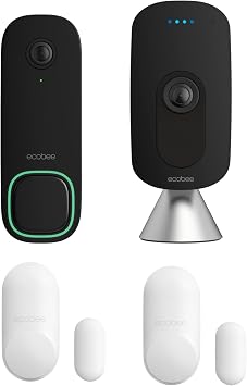 ecobee Home Security Bundle with Smart Doorbell Camera Wired, SmartSensor for Doors and Windows, and SmartCamera with Voice Control.