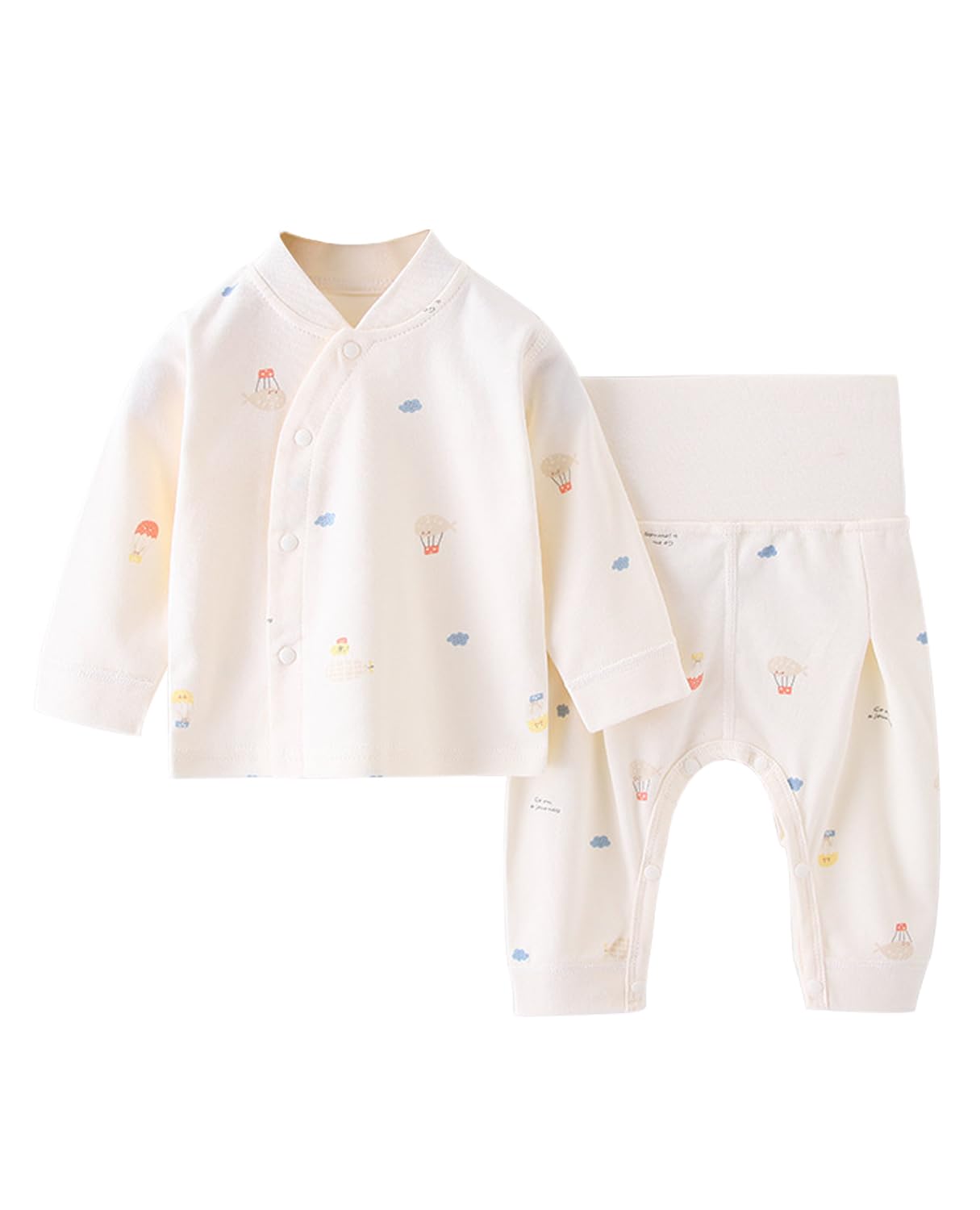 [Hapipana] ベビー服 腹巻き付き パジャマ 上下セット 前開き 綿100％ ミドル ハイネック 長袖 ナイトウェア 子供 キッズ 男の子 女の子 ルームウェア 寝巻き 春 秋 冬 73 80 90cm