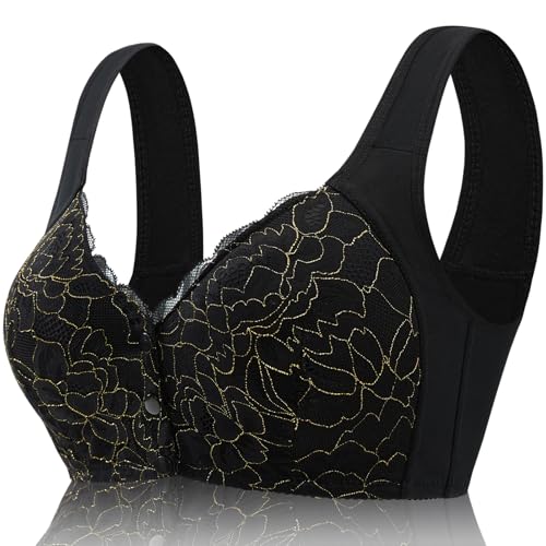 Image of No Underwire Lace Bras for Women Sponge Cup Front Closure Bra for Seniors Plus Size Full Coverage Bra No Wire Bras