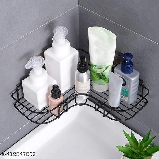 1PCS Packing Wall Mounted Self-Adhesive Bathroom Corner Shelf/Kitchen Rack & Holder - Bathroom Accessories (Material-GI Metal, Powder Coated Finish, Black, Pack of 1)|DEV-P277 2
