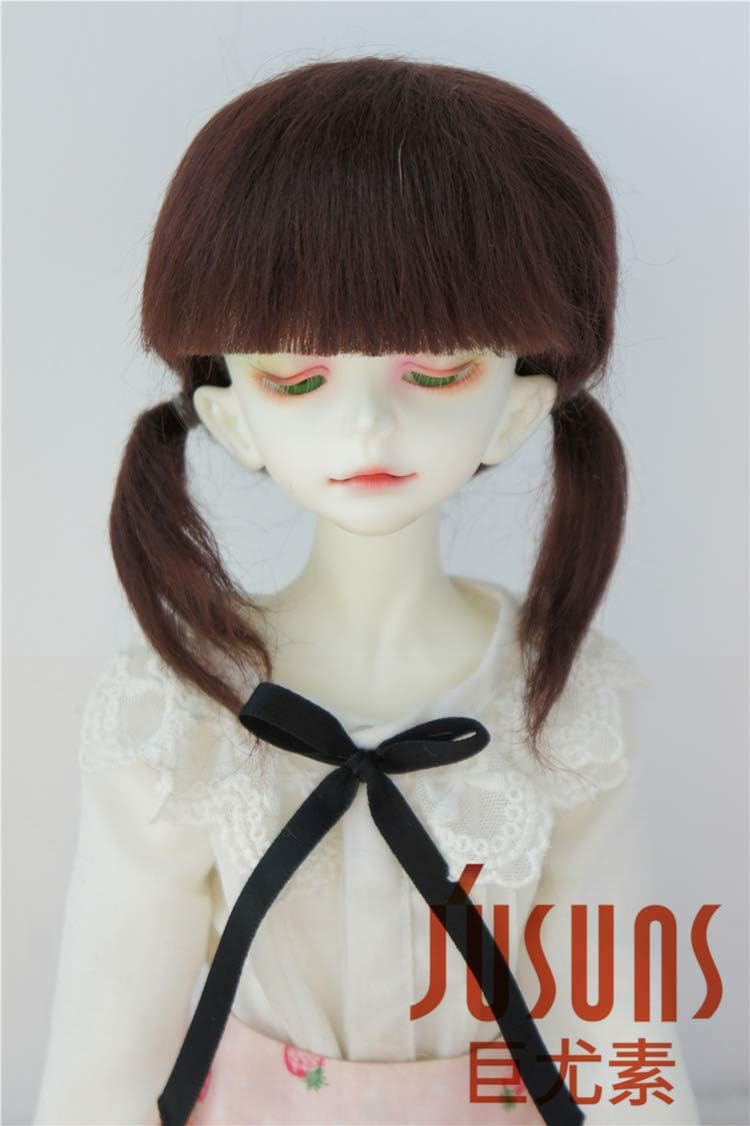 JD060 PP Braids Mohair Doll Wigs 1/12 1/8 1/6 1/4 1/3 Resin BJD Doll Wig (Dark Brown, 7-8inch)