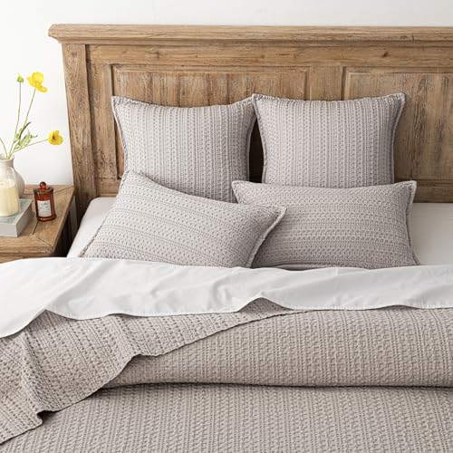 Image of Foindtower Set of 2 Decorative Cotton Waffle Weave Throw Pillow Covers Euro Shams Cushion Covers Accent European Pillowcase for Bed Couch Sofa Bedroom Living Room Home Decor 20x20 Inch Tan Beige