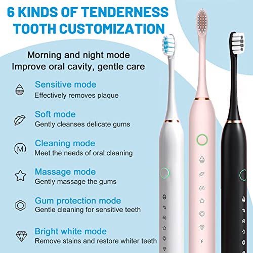 Image of Electric Toothbrush with 8 Brush Heads, 42000vpm 6 Modes IPX7 Waterproof, Soft Electric Toothbrush for Adults - 3 Pack, Black+White+Pink