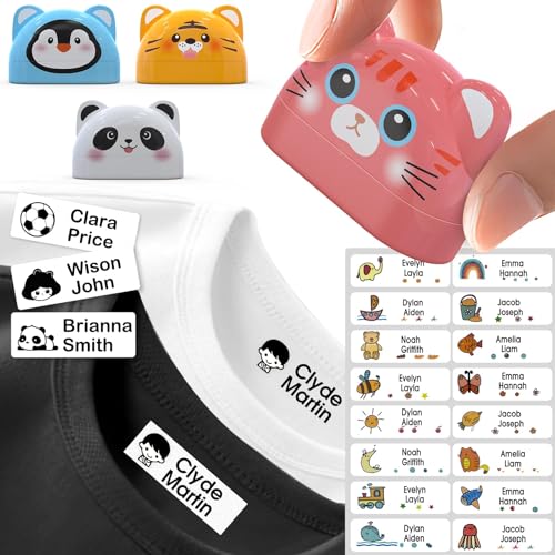 amFilm Name Stamp for Clothing Kids Waterproof Made in USA Custom Clothing Stamps Permanent Personalized Stamp with Name School Kids Daily Essentials for Fabric Plastic Label