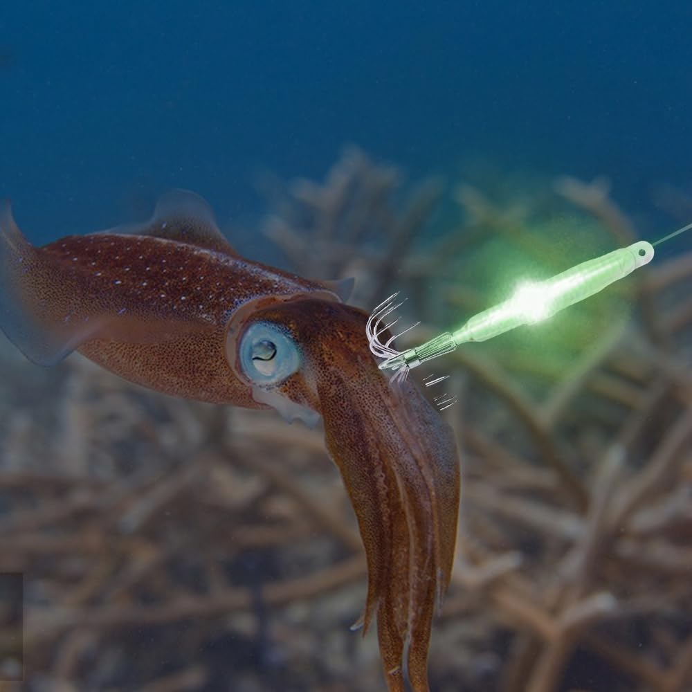 Ami da Esche Luminose da Pesca, Gancio di Esca in Acciaio ad Alto Tenore di Carbonio per Polpi, Ganci Spinato Amo LED Artificiali per Acqua Dolce e Salata