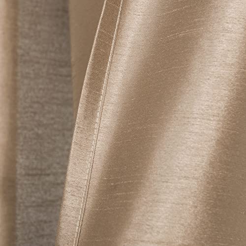 Gyrohome 2Panels Tan Faux Silk Stain Curtains With Rod Pocket Light Filtering Dupioni Silk Drapes Window Treatment Satin Drapes For Bedroom Living Room, 46X90Inch #TOP2