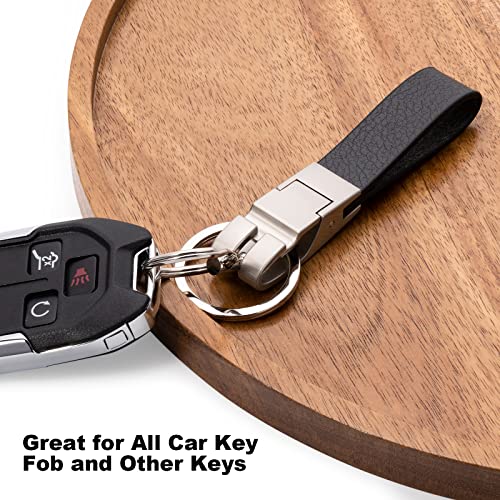 Jumperlay Leather Car Keychain With 2 Detachable Alloy Keyrings For Any Car Key Fob Or Home Key, Release Quick Spring Snap (Bright Chrome) #TOP3