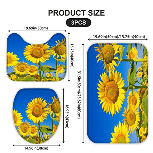 Badezimmer Badematte 3 Teilig Set Sonnenblume rutschfest Badteppiche Saugfähig Memory Foam Badezimmermatte Weich WC… – Bild 3