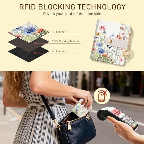 Image of Jogjam Floral Flowers Rfid Ladies Wallet, Small Slim Thin Compact Credit Card Women Wallet, PU Leather Bifold Cash Zipper Coin Pocket ID Window for Female