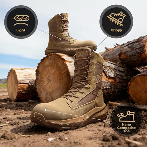 Image of NORTIV 8 Men's 8 inch Composite Toe Work Boots, Lightweight Side Zipper ASTM F2412-24 & ASTM F2913-24 Safety Military Boots for All-Day Comfort, Peakforce-Nano
