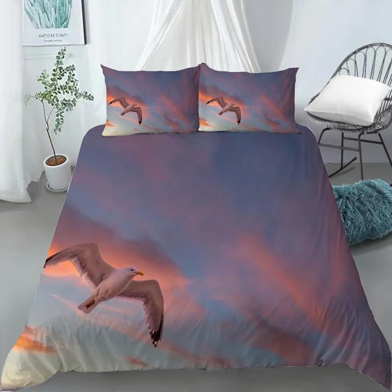 Parure de lit 90x190 pour chambre d'enfant avec housse de couette oiseaux violets doux