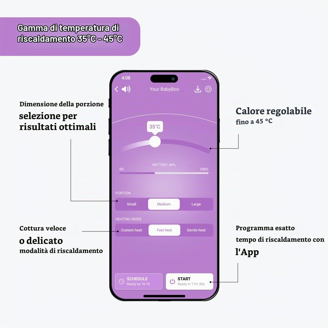 BABYBOO Scaldapappe Portatile + Set Contenitori Interni in Acciaio Inox Bundle - Scaldabiberon e Pappa con Batteria, Controllo App, 2 Contenitori + 2 Coperchi, Senza BPA, per Casa e Viaggio